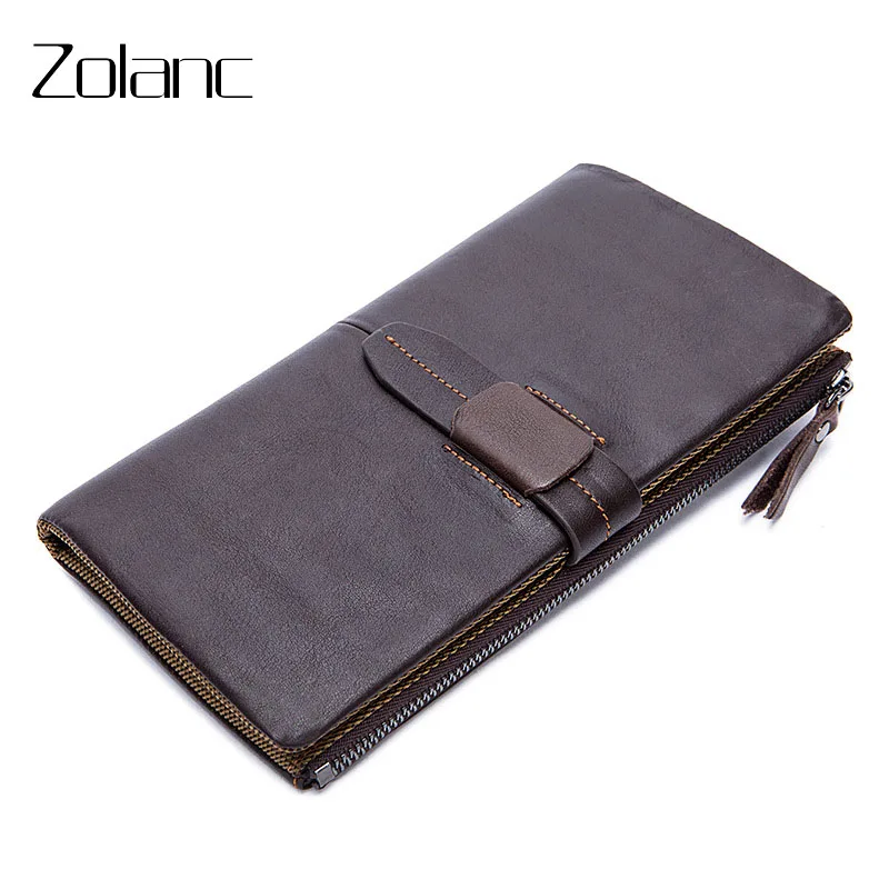 

Zolanc Men's Wallet Long Design Genuine Leather Clip Purse Clutch Bag Soft Leather Retro Wallet Mens Money Bag