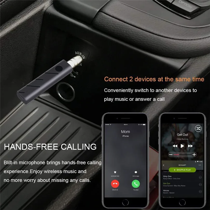 Mini Wireless Bluetooth Car Kit Hands free 3.5mm Jack AUX Audio Receiver Adapter AUX Conecter Built-in Battery 30NT08 (5)