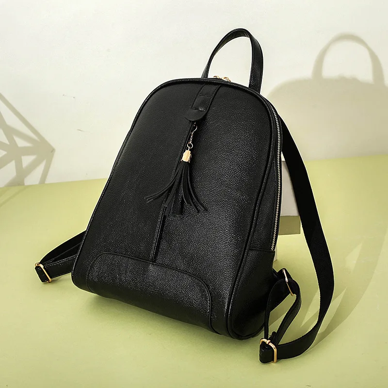 Backpack Women Daily Mochila Feminina Faux Leather Teenagers Girls Tassel School Bag Casual Lady Preppy Style
