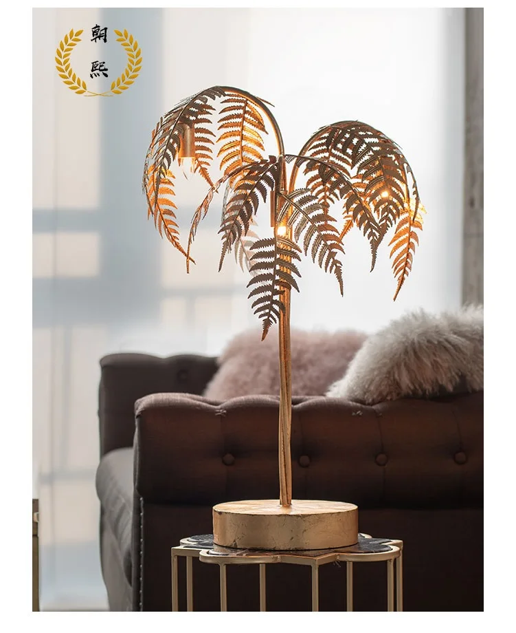 80 см высокая металлическая Пальмовая Настольная лампа с золотым Vanish/3 огни золотое дерево
