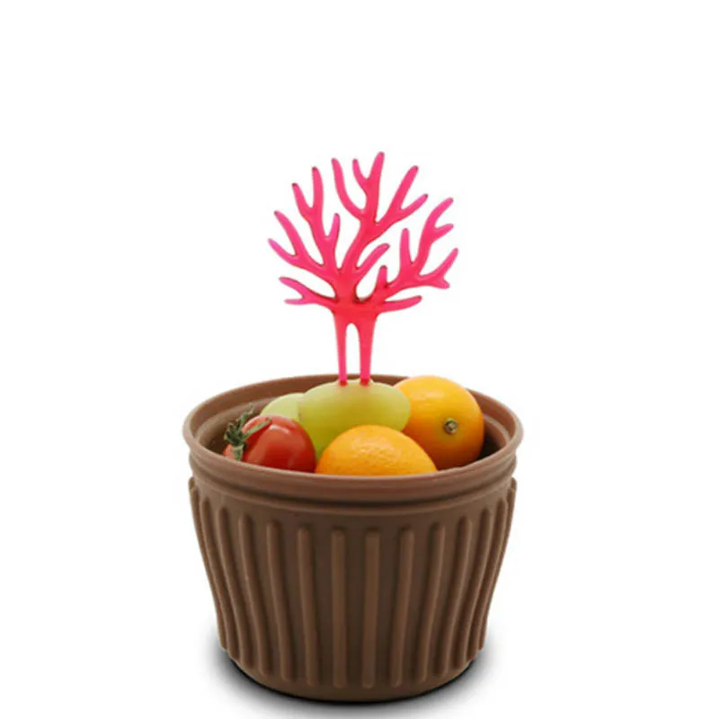 FHEAL 6pcs Bright Vivid Coral Fruit Forks Set For Fruit Dessert Cake Cocktail Plastic Fork Tableware Pick Decor Party Supplies  (15)