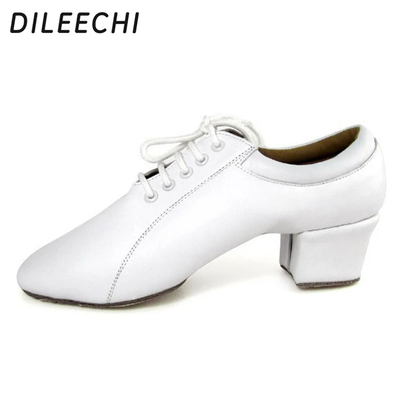 DILEECHI White Genuine leather men's Latin dance shoes Ballroom dancing