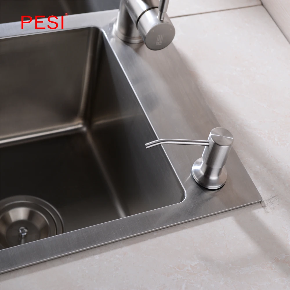 Deck Mount Stainless Steel Kitchen Sink Countertop Soap Dispenser Built in Hand Soap Dispenser Pump Large Capacity 13 OZ Bottle