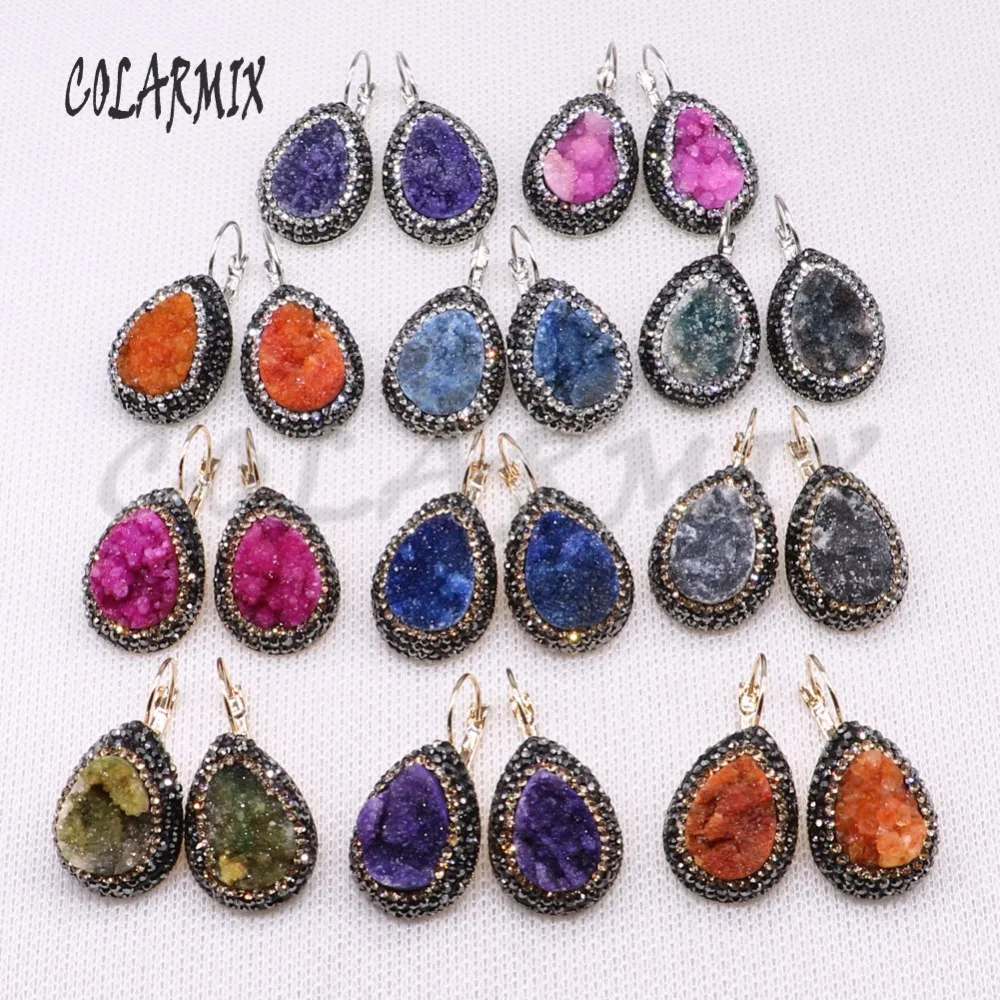 Natural druzy earrings drop shape mix metal druzy earrings wholesale