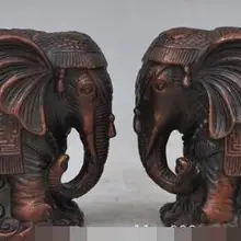 S00717 Счастливый Китайский Фэншуй Бронзовый Благоприятный Слон богатства Статуя животного пара