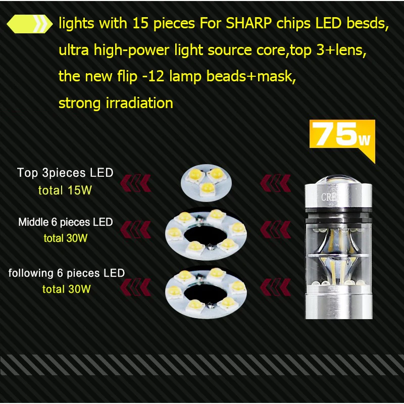 2x BAU15S 7507 лампы PY21W 1156PY Canbus высокой мощности 15 штук для Sharp Chips 75 Вт светодиодные