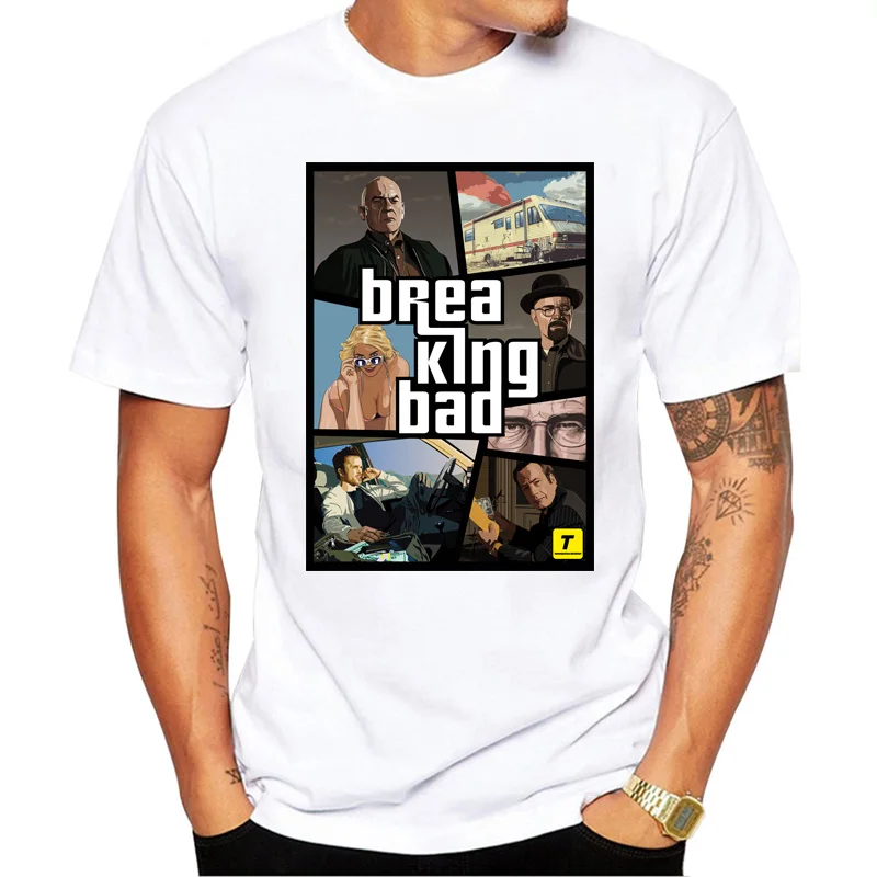 

New fashion men Breaking Bad Gta V t shirt short sleeve casual hipster funny tops male cartoon printed funny tee shirts for boy