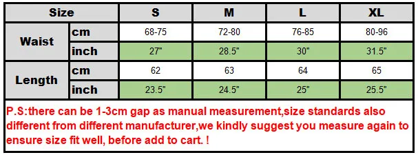 Size chart skirt