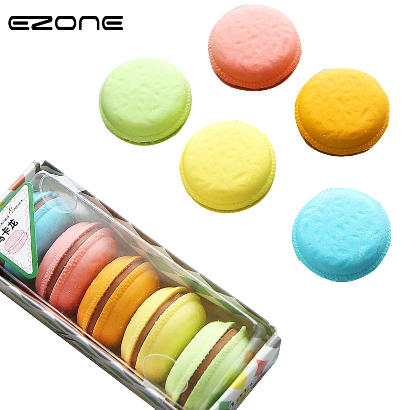 buy EZONE 5pcs set Colorful Macaron Eraser Cake Rubber Eraser Creative Novelty Pen Rubber Kids Gift School Stationery Color Random
