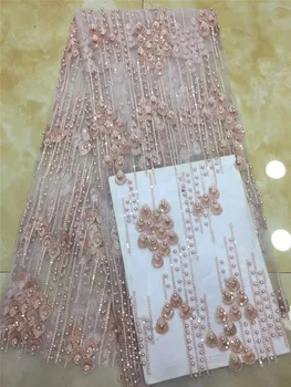 

Nigerian Lace Fabrics High quality Latest African Lace Fabric With bead Embroidery Mesh Tulle Lace Fabric For Wedding BZL-12.197
