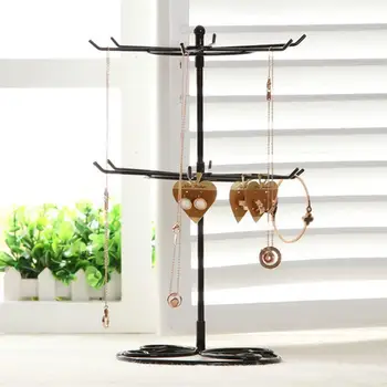 2-Tier Rotary Earring Rack Jewelry Organizer Holder Display Stand Metal Jewelry Display Stand Showing Rack for Necklace Earrings hot sell metal tie display rack necktie display stand