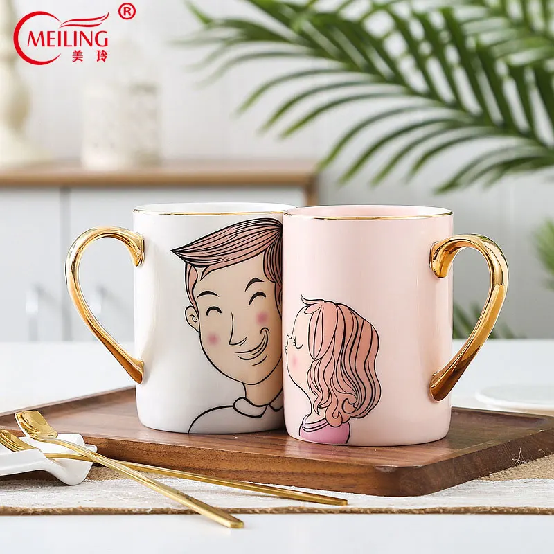 

Creative Cartoon Couple Boy Girl Mug Ceramic Birthday Gift For Girlfriend Mom Travel Coffee Cup With Lid Spoon Drink Ware Decor