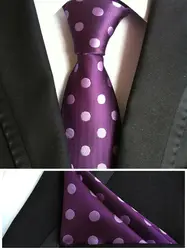 8 см роскошные вечерние галстук Мужская классическая мода галстук фиолетовый с большой горошек Handkercheif