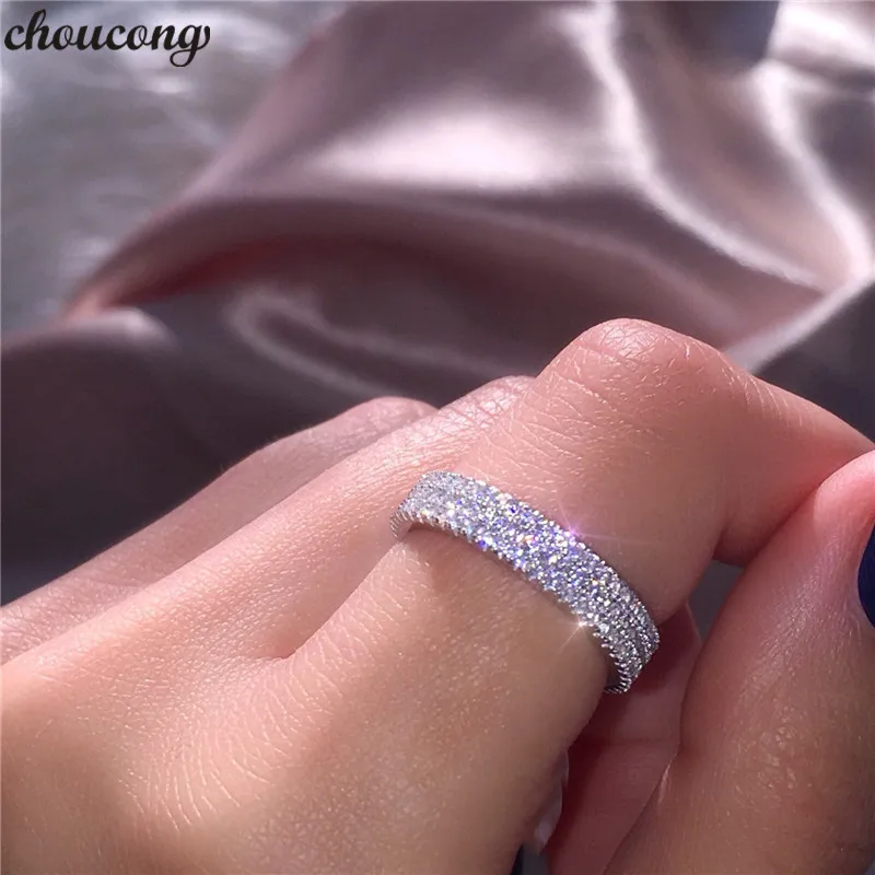 

choucong Eternity Promise Ring 925 Silver Full 3 Rows Micro pave AAAAA Zircon cz Engagement Wedding Band Rings For Women Jewelry