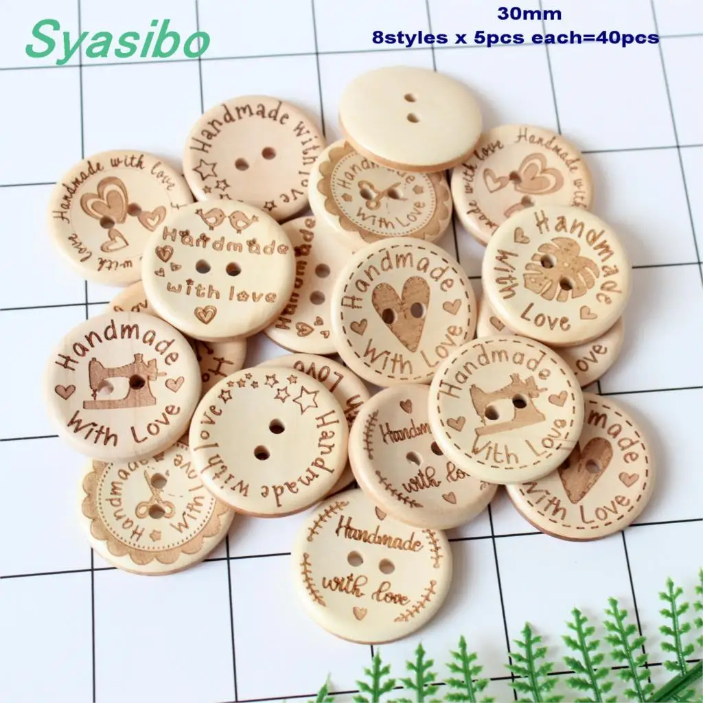 

(4pcs each) 30mm 'Handmade With Love' Buttons Unfinished Natural Wooden Button Suppliers Sewing Button 1.2"-AD0166