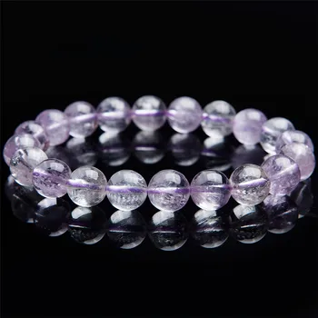 

10mm Natural Genuine Purple Kunzite Gem Stone Stretch Bracelets For Women Clear Transparent Round Crystal Beads Bracelet