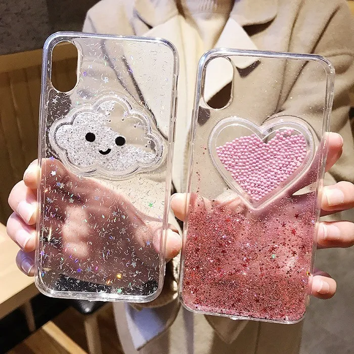 Жидкое сердце блестящий порошок чехлы для телефонов iPhone X XR XS Max 6 6S 7 8 Plus мороженое