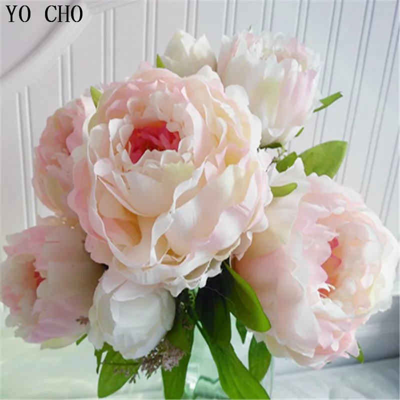 Nouveau!! Pivoine blanche/rose en soie avec tiges, fleurs décoratives pour  BOUQUETS de mariage, livraison gratuite | AliExpress