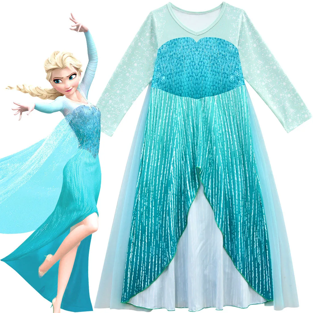 

Kids Cosplay Elsa Dress Halloween Girl Costume Dress Up Princess Birthday Party Dress Snow Flake Elsa Dress for Girls Christmas