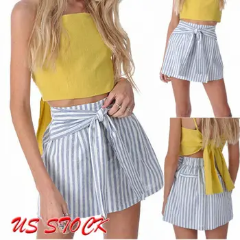 

Women Girls Skater Skirt Pleated Striped A Line Circle Elastic Stretch Waist Simple Short Skirt Hot Sale