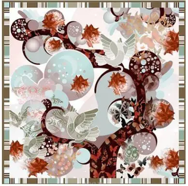 

Real silk women summer square geometric print scarf