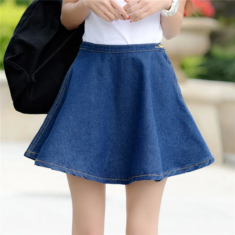 2016 College Style Denim Skirt Fashion Women High Waist A Line Skirts