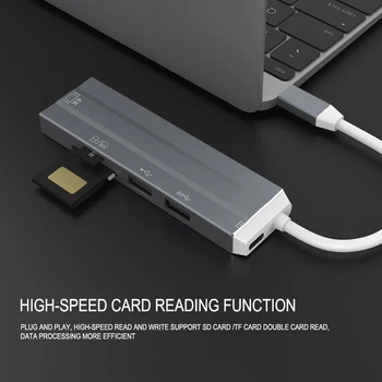 

6 In 1 USB-C Support 4K HD Video Audio Cable Adapter Type C to HDMI usb 3.0/2.0 SD/TF Card Reader Type C USB HUB HDMI Adapter GT