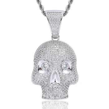 

Hip Hop AAA CZ Stone Paved Bling Iced Out Pure Silver Color Skeleton Skull Pendants Necklace for Men Rapper Jewelry Dropshipping