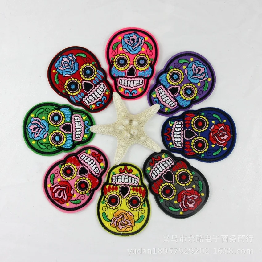 

1pc Colorful Skull Embroidery Patch For Clothing Clothes Sticker Iron On Patches Parches Termoadhesivos Para Ropa