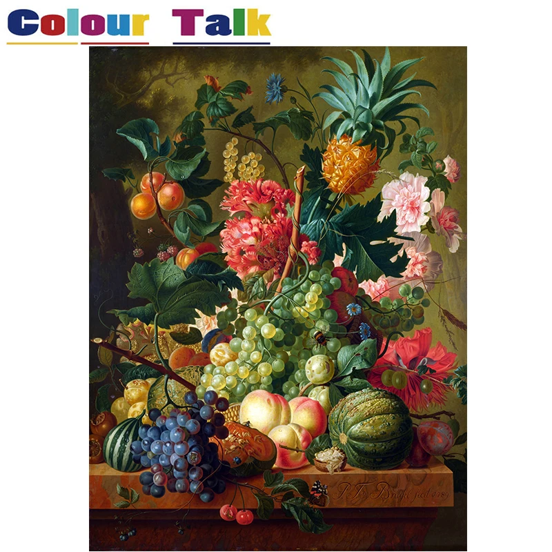 

Coloring by Numbers Acrylic Canvas Painting by Numbers DIY Pictures Wall Home Decor No Frame Oil Painting Flowers Fruit P-0172
