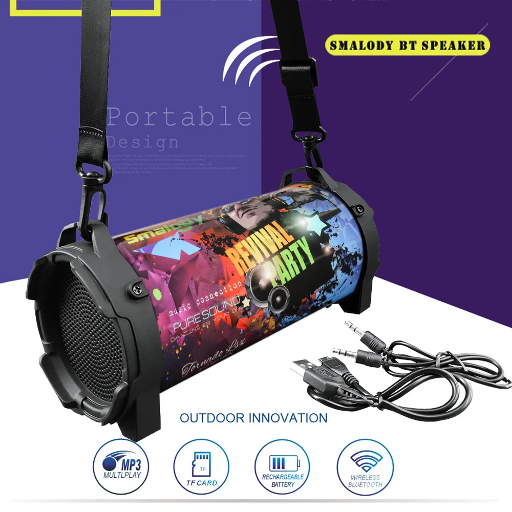 Беспроводной динамик Smalody Bluetooth колонка с поддержкой fm радио TF U Drive AUX