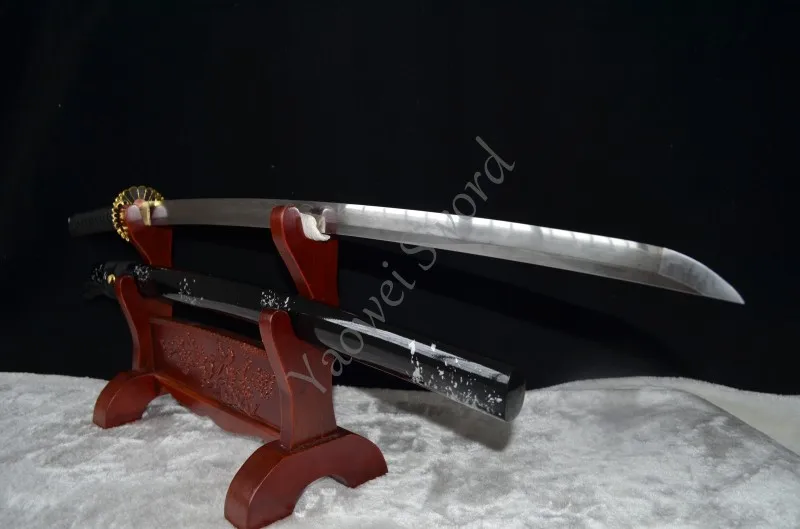 

41" 1095 CARBON STEEL CLAY TEMPERED ALLOY FLOWER TSUBA JAPANESE SAMURAI KATANA SHARP BLACK SAYA