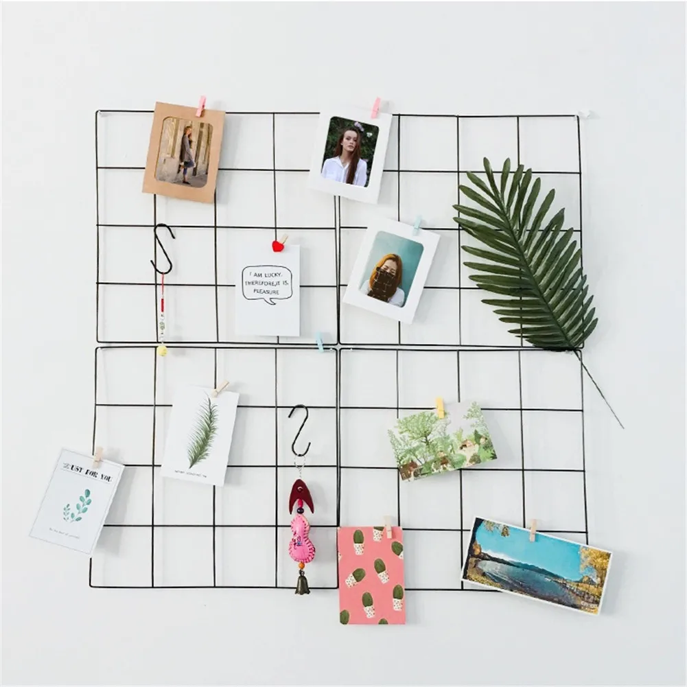 

Nordic Ins Style Metal Mesh Grid Wall Photos Grids Pictures Postcards Hanging Photo Frame Holder Home Bedroom DIY Decoration