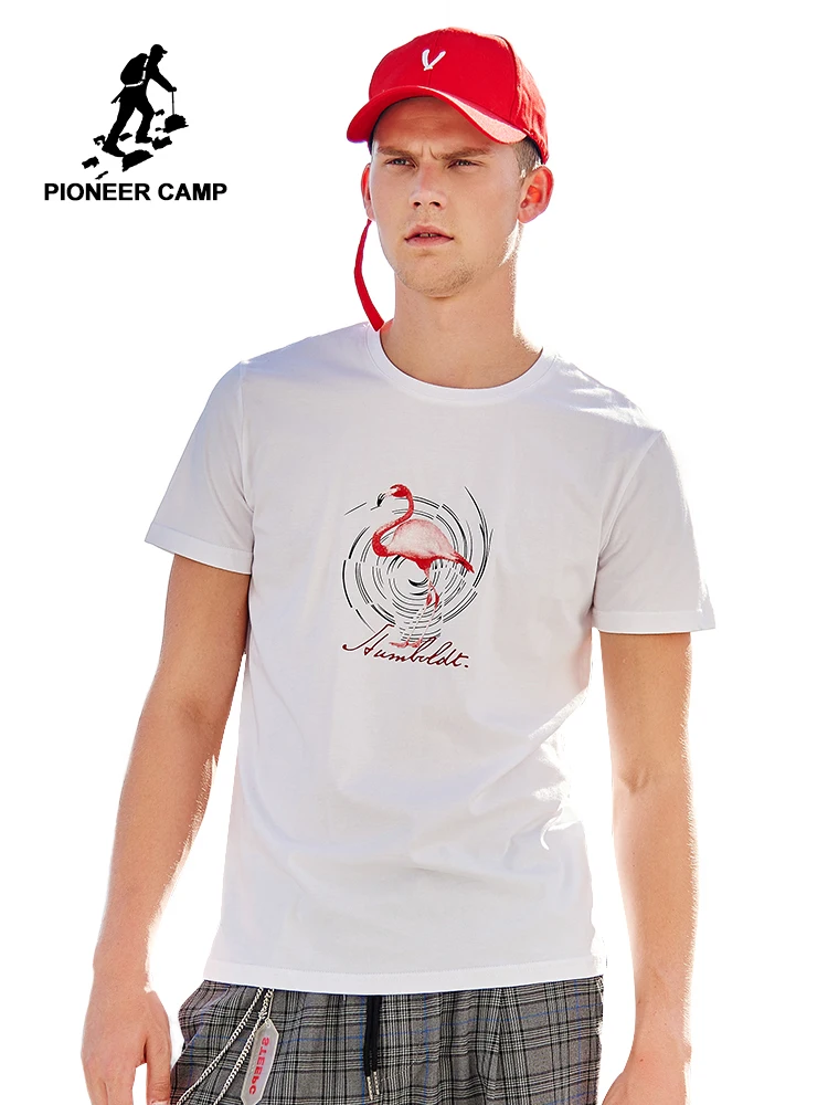 

Pioneer Camp Flamingo Printed Men Tshirt Casual Round Neck Long Sleeve Tops Tee Male White Pink Cotton T shirt Mens ADT906161