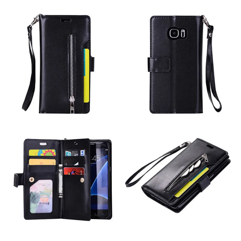 Luxury Mobile Cell Phone Wallet Case Purse 9 Credit Card Slot