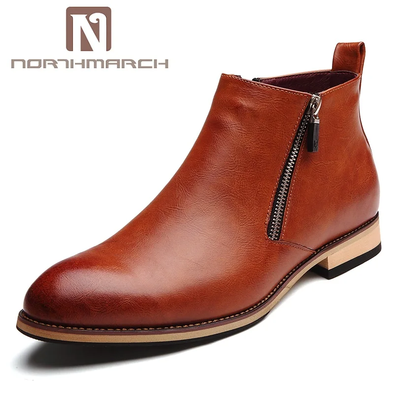 NORTHMARCH/мужские ботинки челси; мужские ботинки из натуральной кожи; деловые мужские кожаные модельные туфли; Heren Schoenen Zapatos Cuero Hombre - Цвет: Коричневый