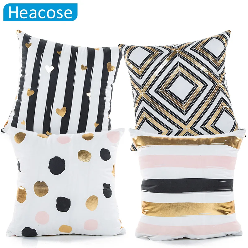 Gold bronzing pillowcase Love geometric pattern printed Throw Pillow