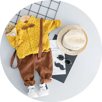 

Solid Color Spotted Bib Suit Boys Clothes Gentleman Style Baby Boys Clothing 2019 New Shirt Pants Autumn Kids Infant Costume