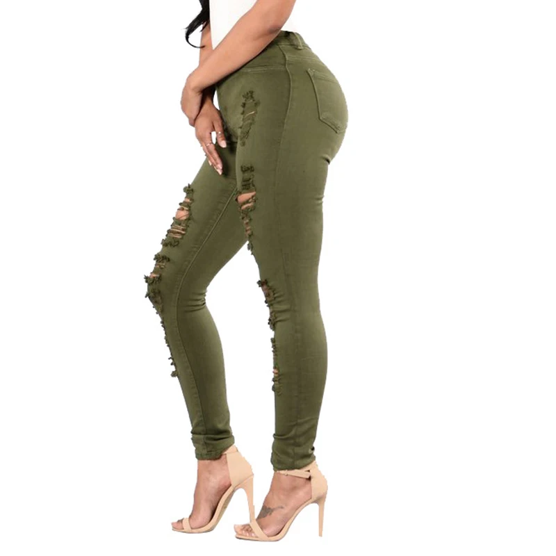 HMILY/Повседневные узкие джинсы с высокой талией для женщин; винтажные Узкие рваные джинсовые брюки-карандаш для девочек; высокая