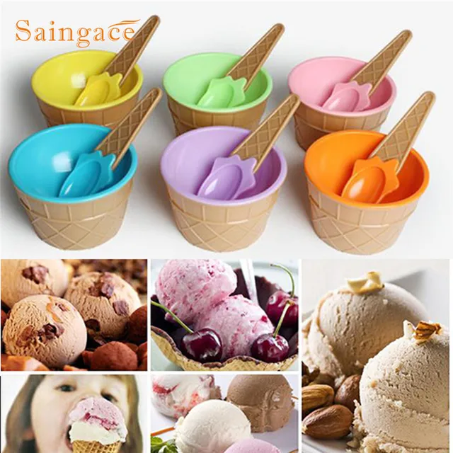 Children's Plastic Ice Cream Bowl Spoon Set Durable ICE Cream CUP For