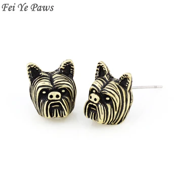 

Fei Ye Paws Boho Chic Vintage Silver Plated 3D Yorkshire Terrier Dog Pet Stud Earrings Earing Animal Earrings Women Gift Brincos