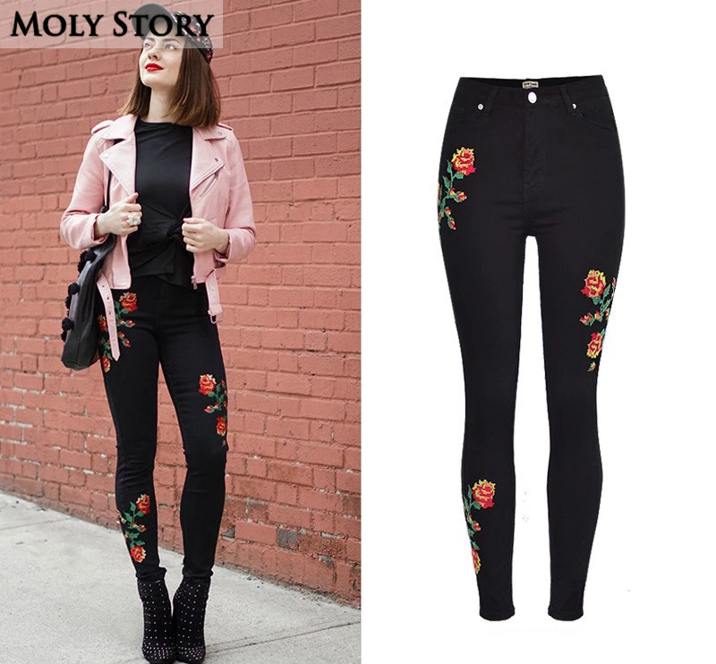 black jeans with rose