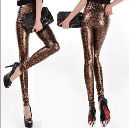 Готические женские леггинсы с высокой талией, сексуальные блестящие штаны из искусственной кожи со змеиным узором, бронзовые леггинсы в стиле панк, Прямая поставка - Цвет: as showed