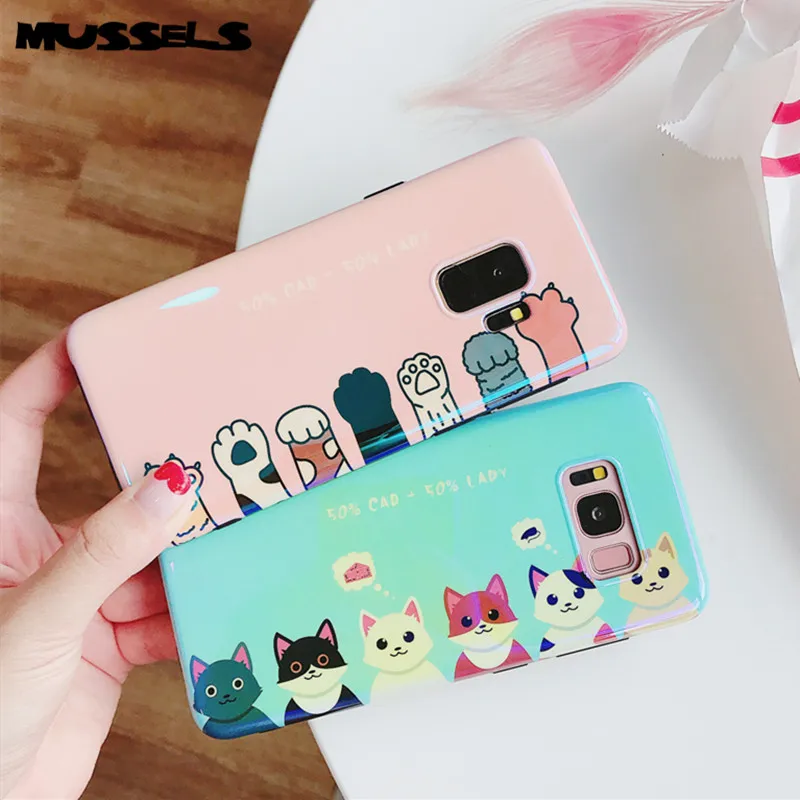 

MUSSEL Blu-ray Phone Case For Samsung Galaxy S10 Plus S10e S8 S9 Plus Note 8 Note 9 S7edge Coque Cute Cat Bear Paw Phone Cover