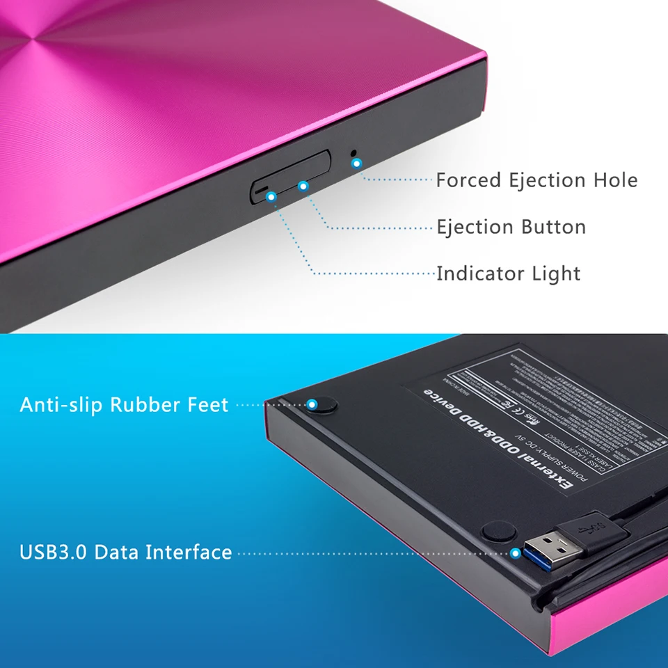 USB3.0 внешнее записывающее устройство для DVD ридер cd-rom плеер оптический привод для MacBook для ноутбука Apple Sunray поверхность устойчивый к царапинам