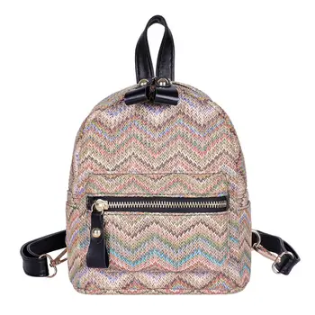

Women Straw Backpack Mini Weave Backpacks for Teenage Girls Daily Travel Bag Women School Bags Knitting stripe Knapsack mochila