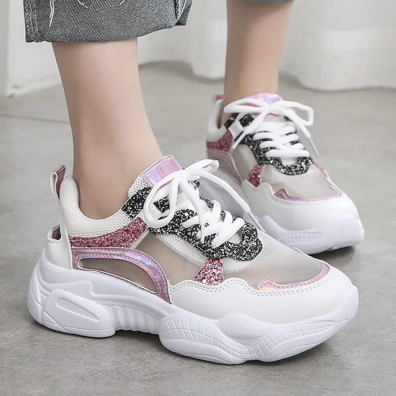 

Women Breathable Sneakers New Style Mesh Ventilated Muffin Platform Dorky Dad Lace Up Soft Ultra Light Ladies Sneakers A53