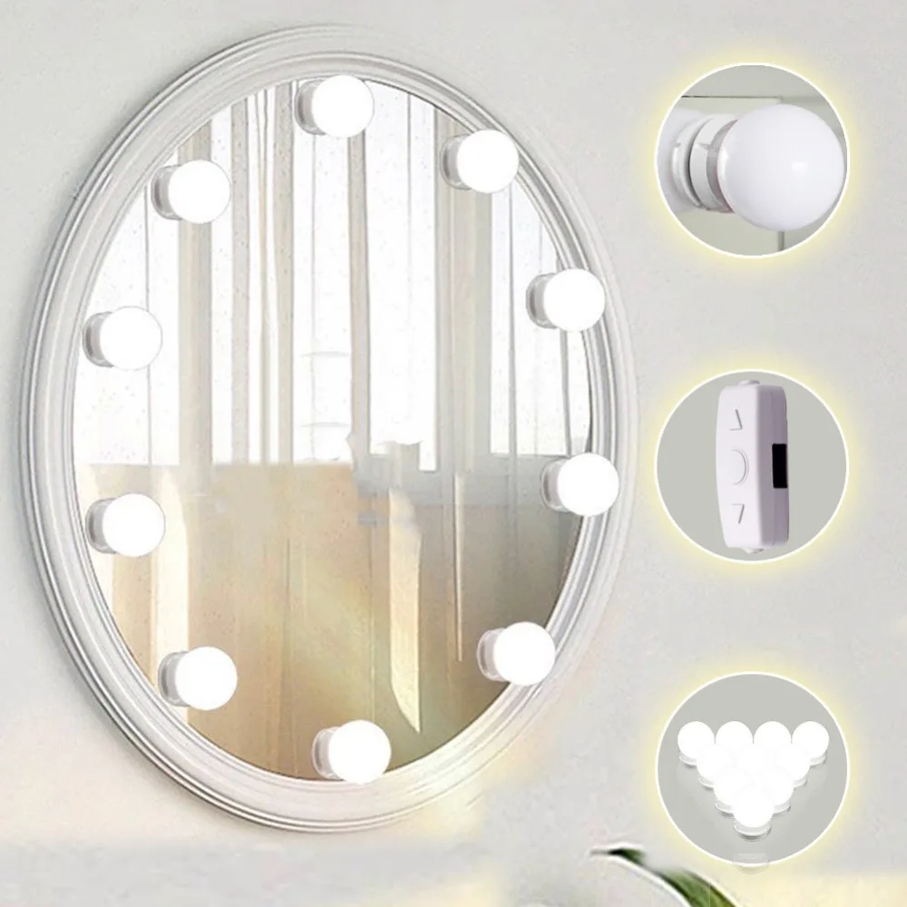  10Pcs Bulbs LED Makeup Comestic Mirror Light Kit with Dimmable USB Dressing table decoration beauti