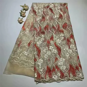 

2019 New Arrival French Nigerian Lace Fabric With Plenty Diamond High Quality African Mesh Lace Embroidery For Wedding