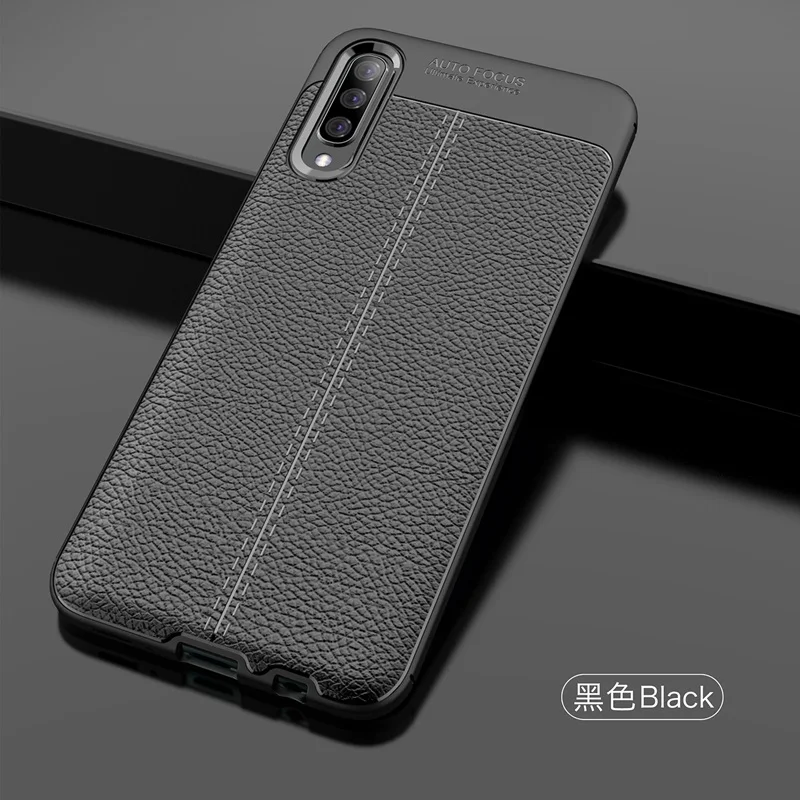 Для samsung Galaxy A70 Чехол кожаный Стильный чехол прочный ТПУ чехол для телефона для Galaxy A50 A 70 чехол 360 полная защита бампер - Цвет: Черный